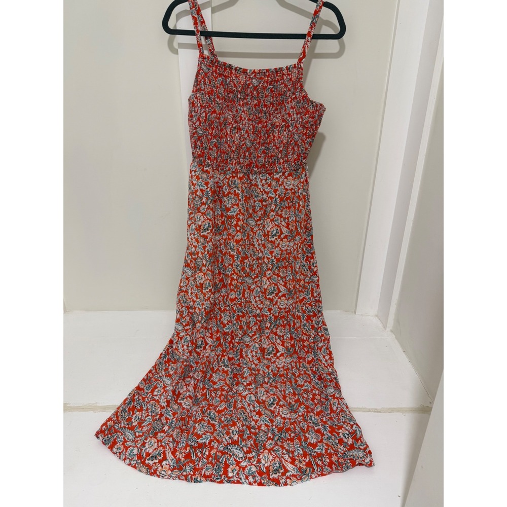 Old Navy Red Floral Smocked Midi Dress Womens Large Paisley Sleeveless Summer
